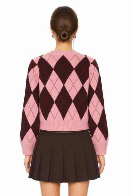 Sunzel Womens Sweater Coat Argyle Knit Cardigan Round Neck Button Down Long Sleeve Fall Winter Preppy Casual Jacket