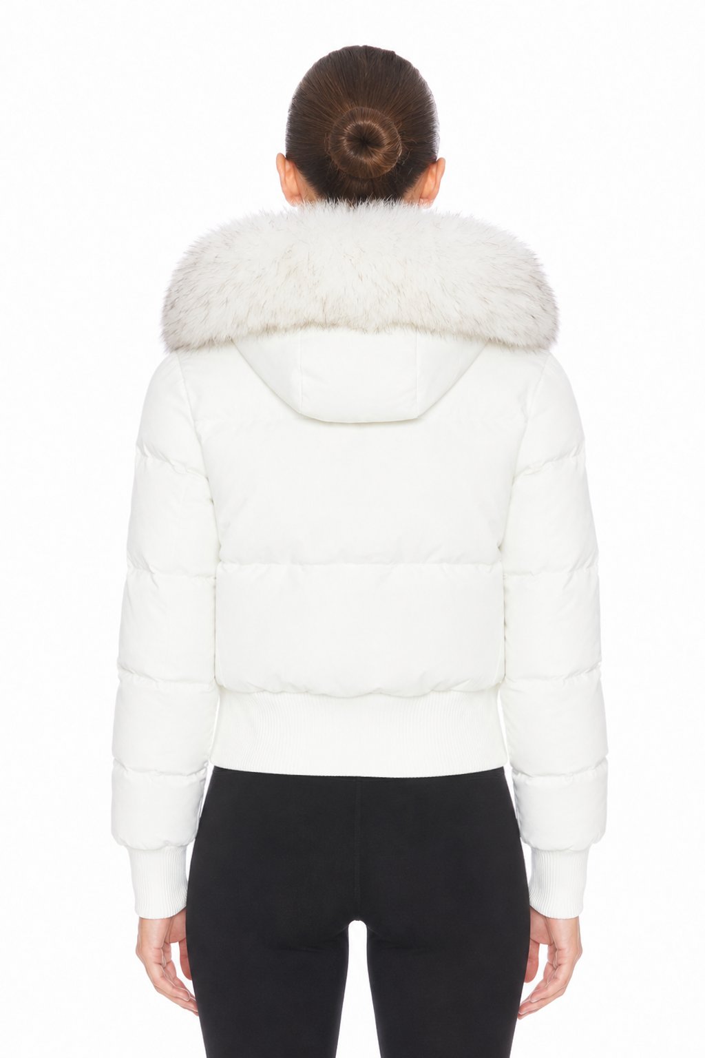 Sunzel Womens Cropped Puffer Jacket Faux Fur Hood Short Winter Coat, White Zip Up Warm Outerwear with Ribbed Cuffs and Pockets