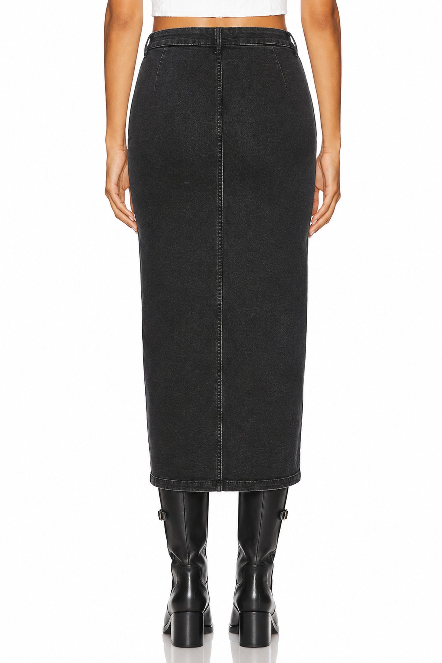 Sunzel Women's High Waisted Denim Maxi Skirt Button Front Side Slit Jean Skirt, Black Washed Fitted Long Denim Pencil Skirt for Fall Going Out
