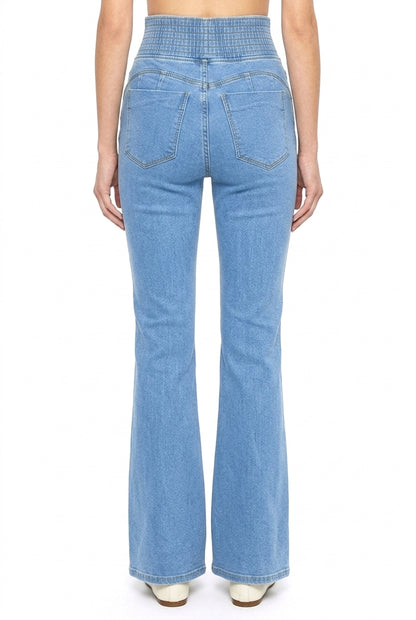 Sunzel Womens Elastic Waist Flare Jeans High Waisted Denim Pants Butt Lifting Pocket Smoothing Slim Stretch Jeans