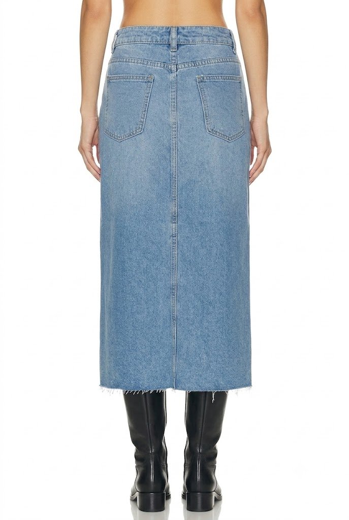 Sunzel Womens Denim Midi Skirt High Waisted Jean Skirt, Front Slit A Line Long Denim Skirt with Pockets Raw Hem Fall Outfit