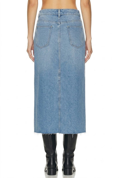 Sunzel Womens Denim Midi Skirt High Waisted Jean Skirt, Front Slit A Line Long Denim Skirt with Pockets Raw Hem Fall Outfit