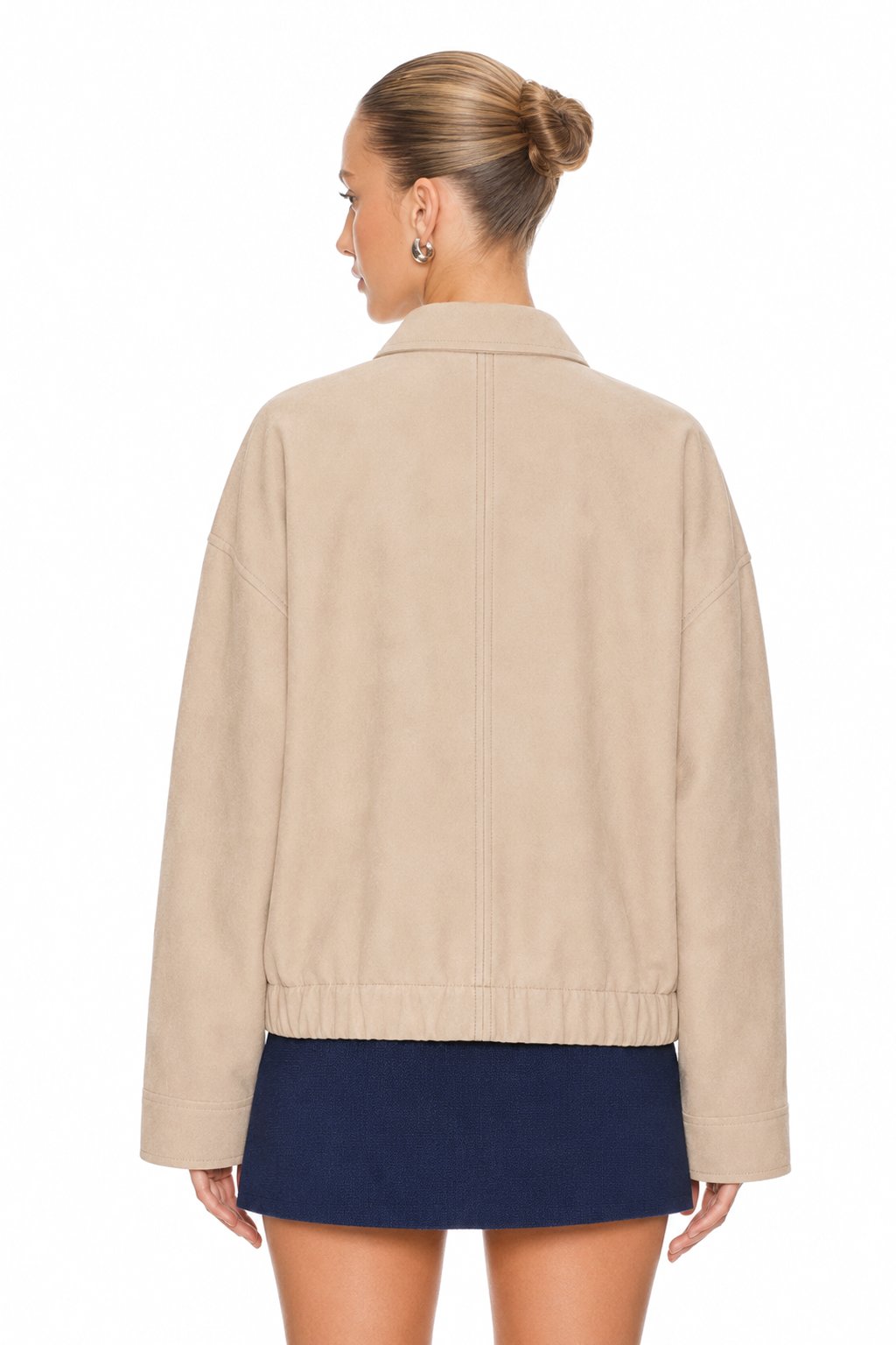 Sunzel Womens Cropped Bomber Jacket Zip Up Utility Jacket with Pockets, Collared Long Sleeve Lightweight Fall Outerwear, Beige Casual Short Jacket