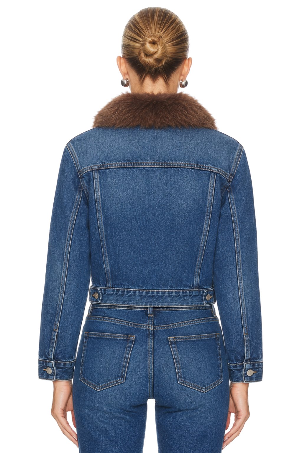 Sunzel Womens Cropped Denim Jacket Faux Fur Collar Button Down Short Jean Coat, Fall Winter Casual Outerwear with Flap Chest Pockets