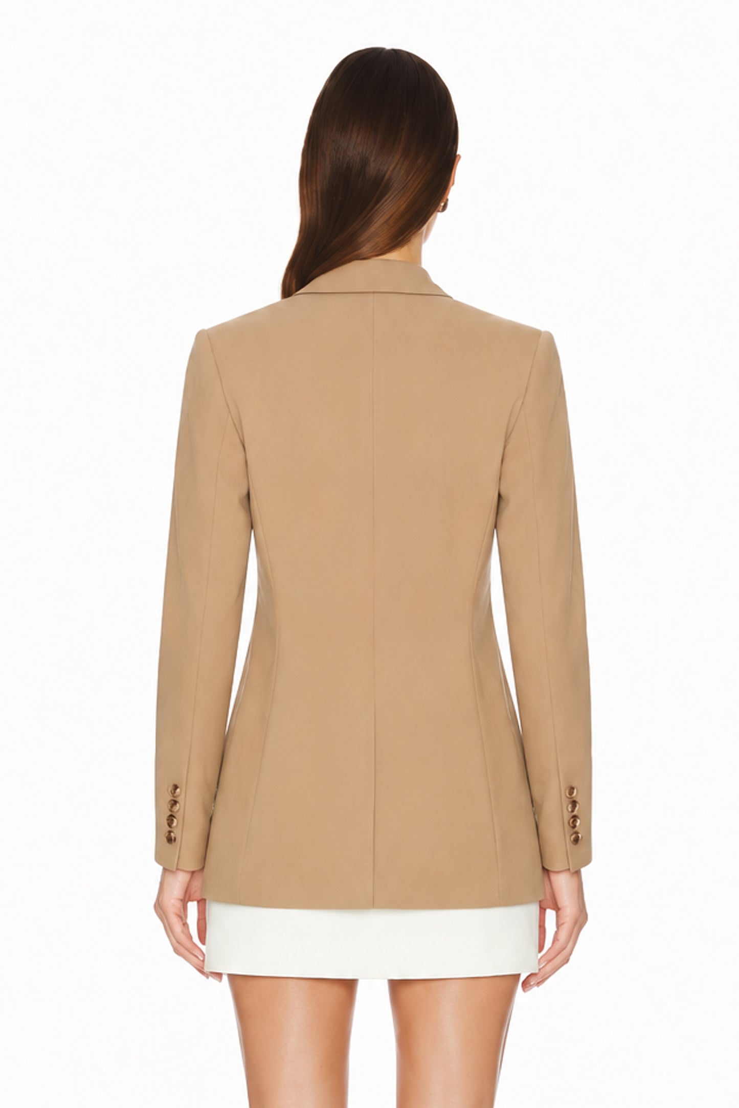 Sunzel Womens Camel Double Breasted Blazer Jacket Slim Fit Lapel Long Sleeve Office Work Coat