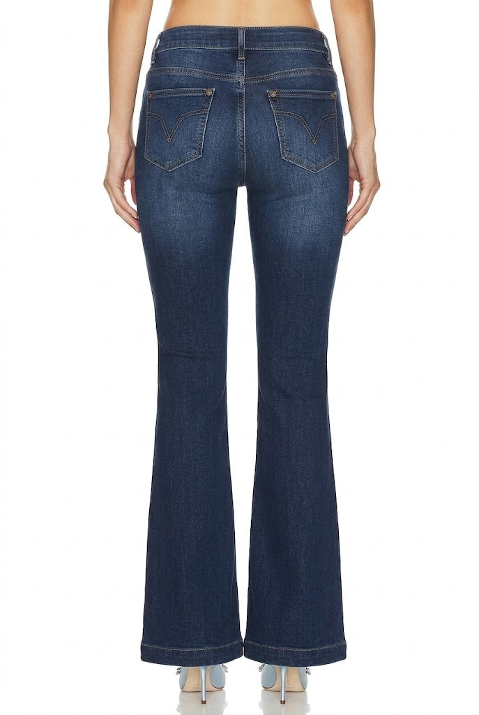 Sunzel Womens Contrast Stitch Flare Jeans High Waisted Denim Pants, Dark Wash Bootcut Jeans with Front Patch Pockets