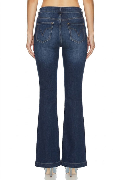 Sunzel Womens Contrast Stitch Flare Jeans High Waisted Denim Pants, Dark Wash Bootcut Jeans with Front Patch Pockets