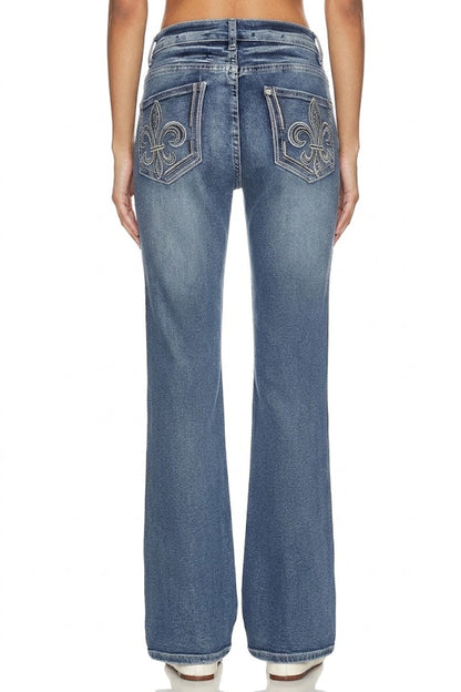 Sunzel Womens Embroidered Flare Jeans High Waisted Denim Pants, Double Button Bootcut Jeans with Pockets Western Style