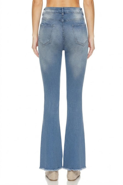 Sunzel Womens Flare Jeans High Waisted Stretch Denim Pants Raw Hem, Light Wash Slim Fit Bootcut Casual Jeans with Pockets