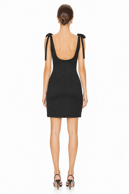Sunzel Women's Black Tie Strap Mini Dress Square Neck Bodycon Dress, Bow Shoulder Sleeveless Summer Party Cocktail Dress