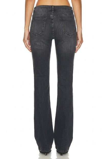 Sunzel Womens Flare Jeans Stretch Denim Pants, Black Washed Bootcut Jeans with Patch Pockets Slim Fit Casual Going Out Pants