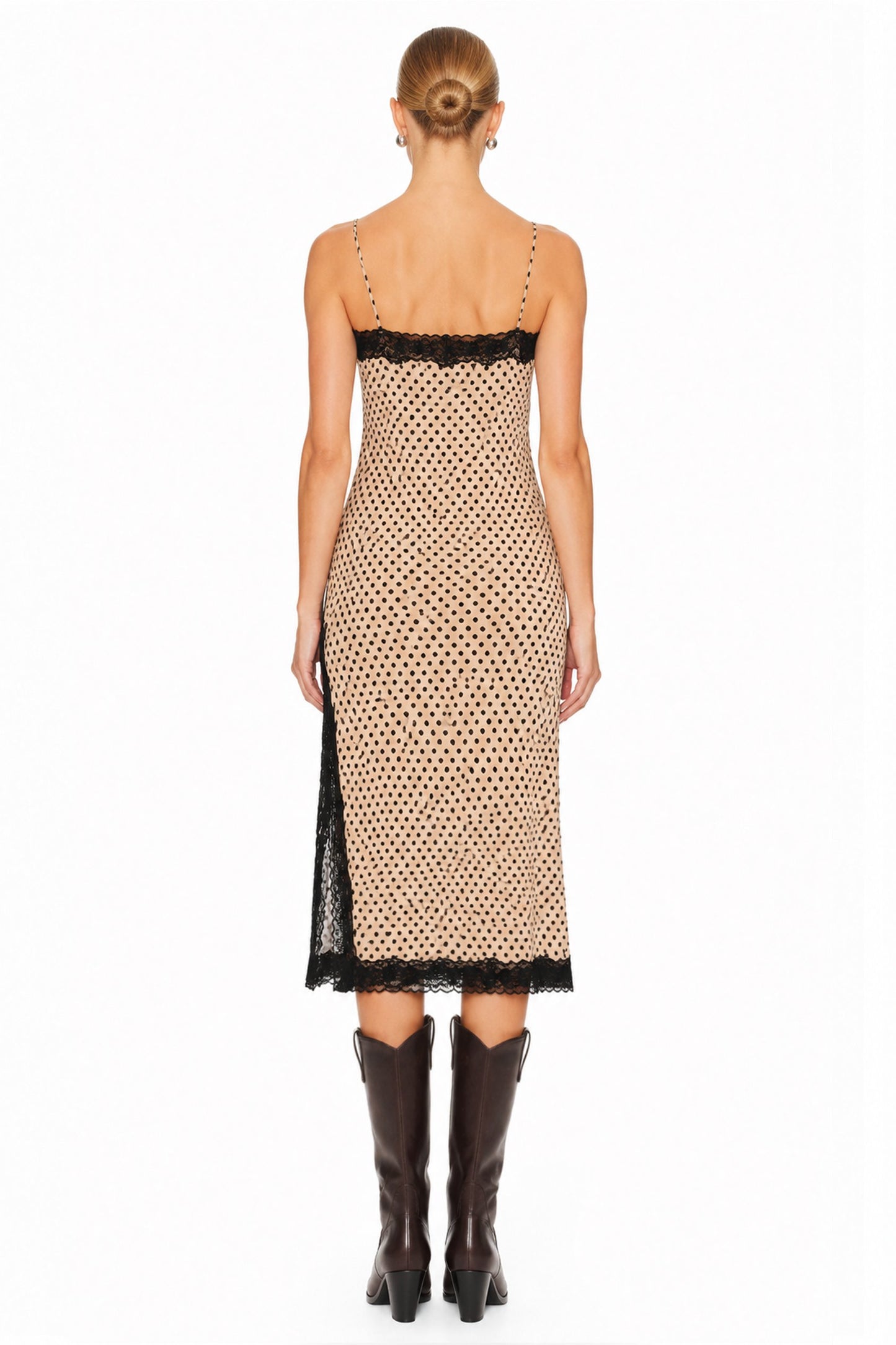 Sunzel Womens Polka Dot Slip Dress Lace Trim Spaghetti Strap Midi Dress, Side Slit Summer Going Out Party Vacation Dress
