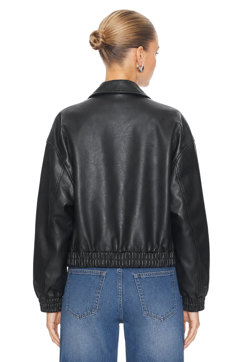 Women Faux Leather Jacket Cropped Bomber Jacket Oversized PU Leather Coat with Pockets, Black Zip Up Moto Jacket, Trendy Streetwear Fall Spring Outwear