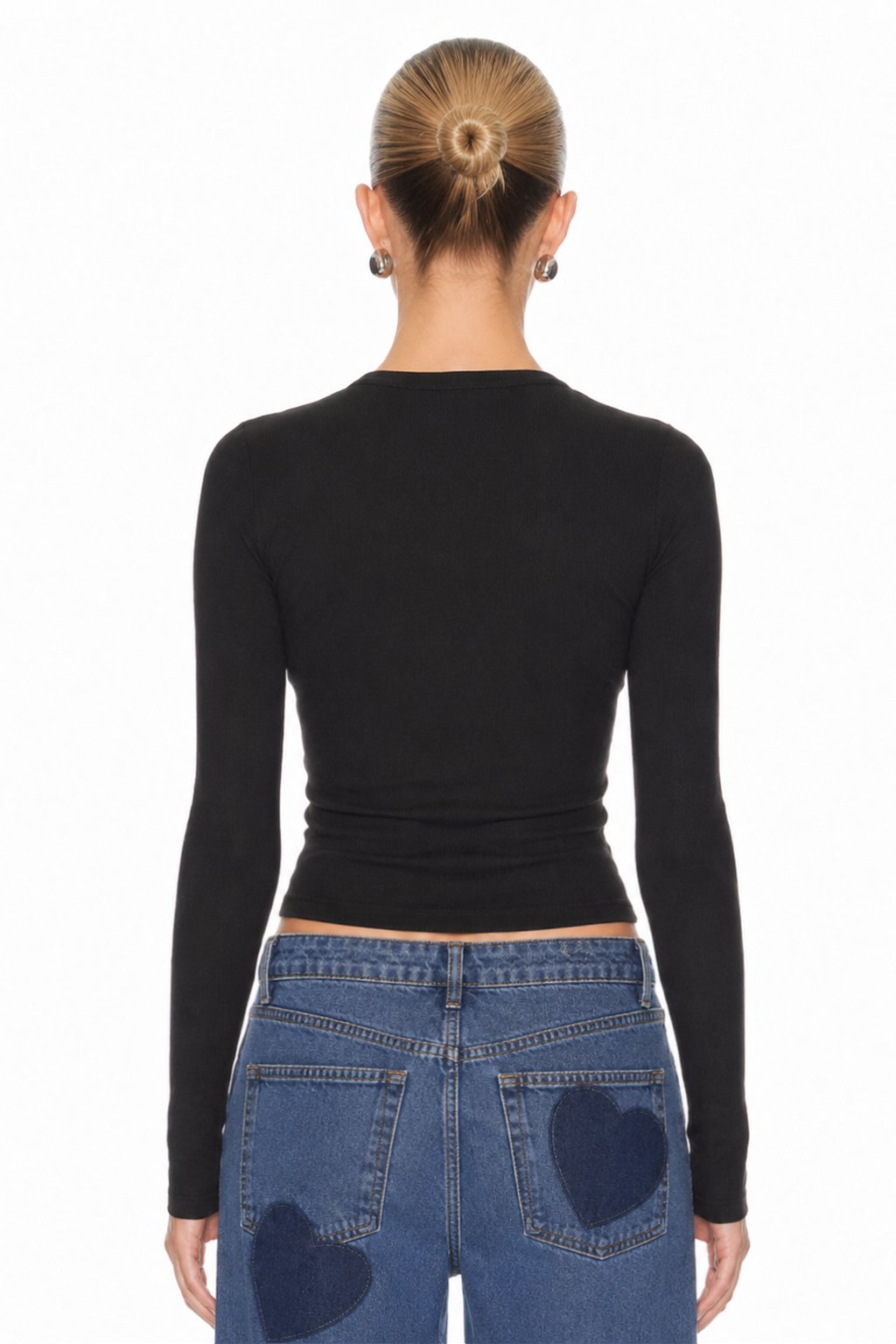 Sunzel Womens Henley Long Sleeve Crop Top Button Front Ribbed Fitted Shirt Black Basic Tee Spring Summer Going Out Top