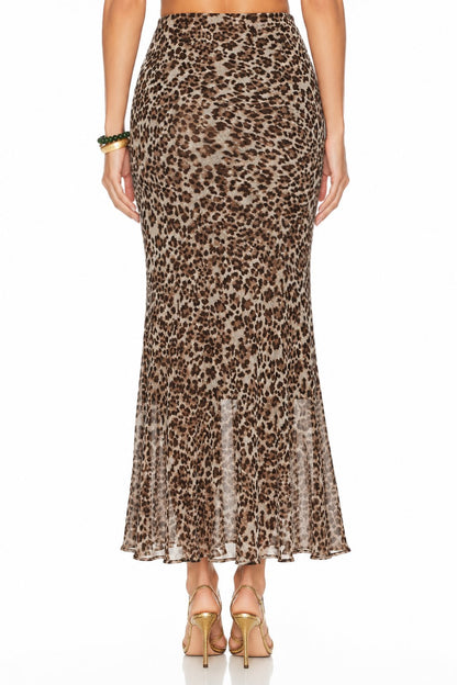 Sunzel Women's High Waisted Leopard Maxi Skirt Mermaid Bodycon Skirt, Sheer Hem Animal Print Long Skirt for Going Out Party