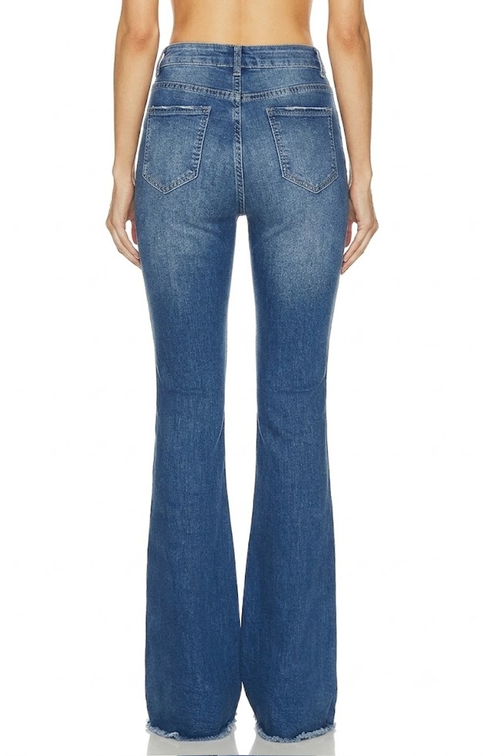 Sunzel Womens High Waisted Flare Jeans Ripped Knee Button Fly Denim Pants Frayed Hem Vintage