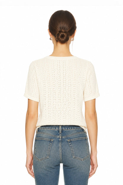 Sunzel Womens Short Sleeve Knit Cardigan Openwork Button Down Summer Sweater Top Lightweight V Neck
