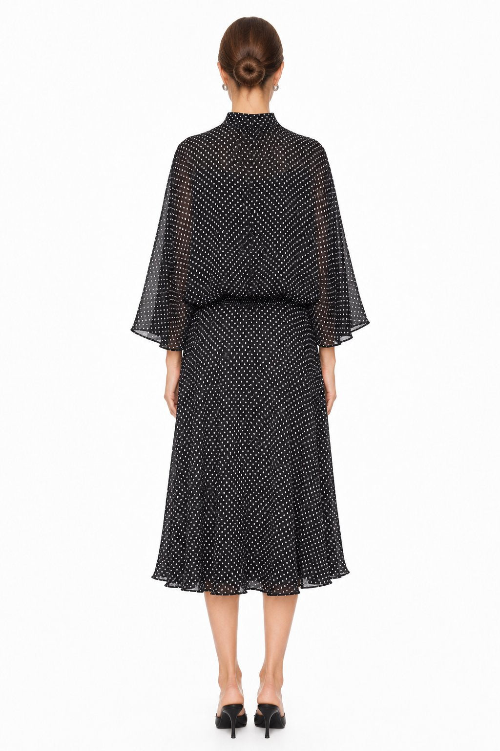 Sunzel Womens Polka Dot Midi Dress Bow Tie Neck Sheer Batwing Sleeve Flowy Spring Summer Dress
