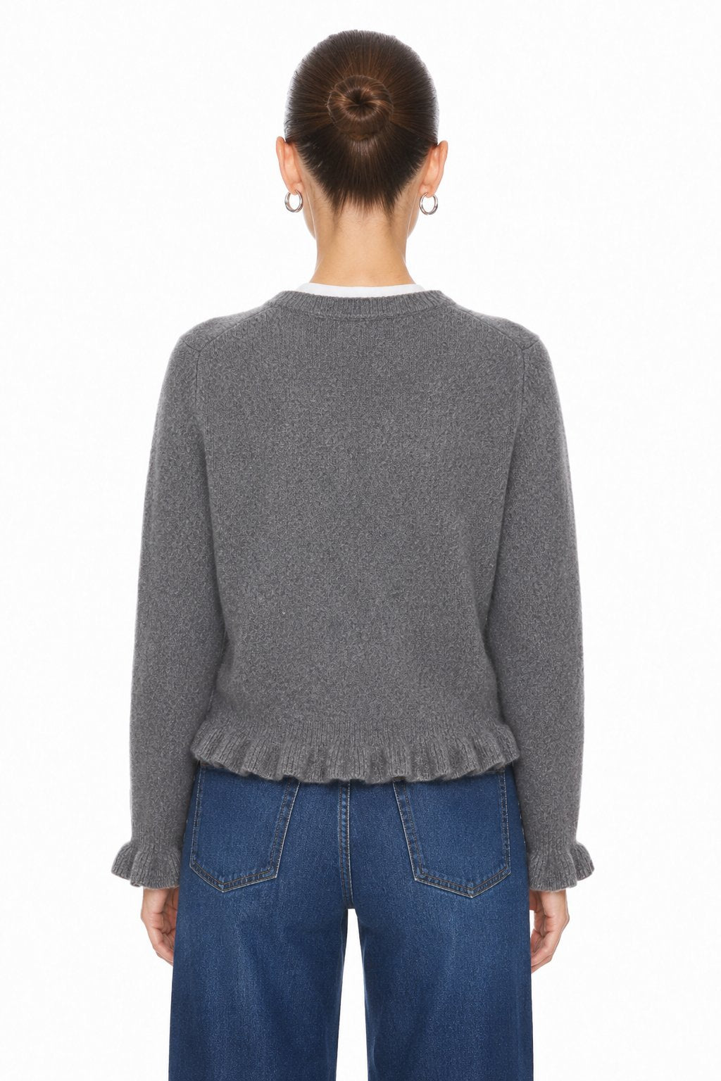 Sunzel Womens Knit Cardigan Round Neck Button Down Sweater, Ruffle Hem Long Sleeve Cropped Casual Fall Winter Layering Top