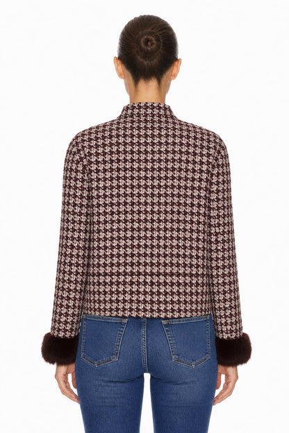 Sunzel Womens Tweed Coat Cropped Plaid Trench Style Short Winter Outerwear with Faux Fur Cuffs Dressy Casual Jacket