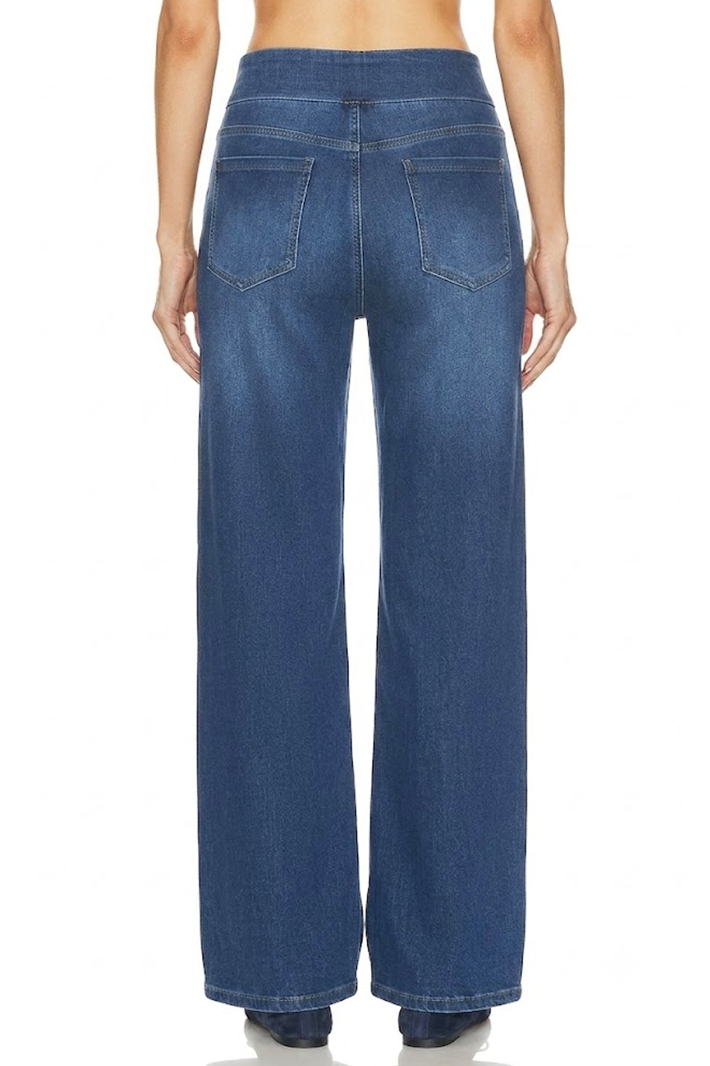 Sunzel Womens Wide Leg Denim Pants Pull On Jeans, High Waist Elastic Waist Stretch Palazzo Jeans with Pockets