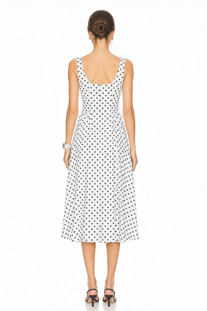 Sunzel Womens Polka Dot Midi Dress V Neck Sleeveless Fit and Flare Dress, Summer Wedding Guest Vacation Party Dress
