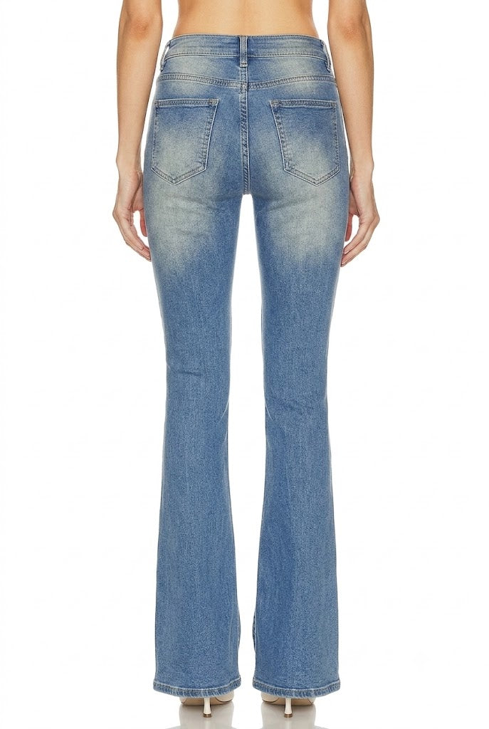 Sunzel Women's Mid Rise Flare Jeans Button Fly Denim Pants, Vintage Wash Bootcut Jeans with Pockets, Slim Fit Flared Leg Jeans