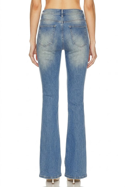 Sunzel Women's Mid Rise Flare Jeans Button Fly Denim Pants, Vintage Wash Bootcut Jeans with Pockets, Slim Fit Flared Leg Jeans