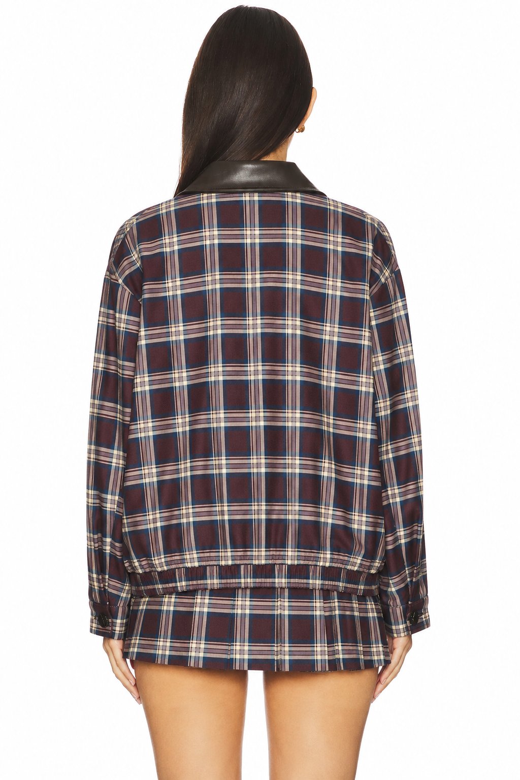 Sunzel Womens Plaid Two Piece Skirt Set Zip Up Jacket Mini Skirt, Faux Leather Collar Matching Outfit with Pockets, Fall Spring Casual Streetwear Set