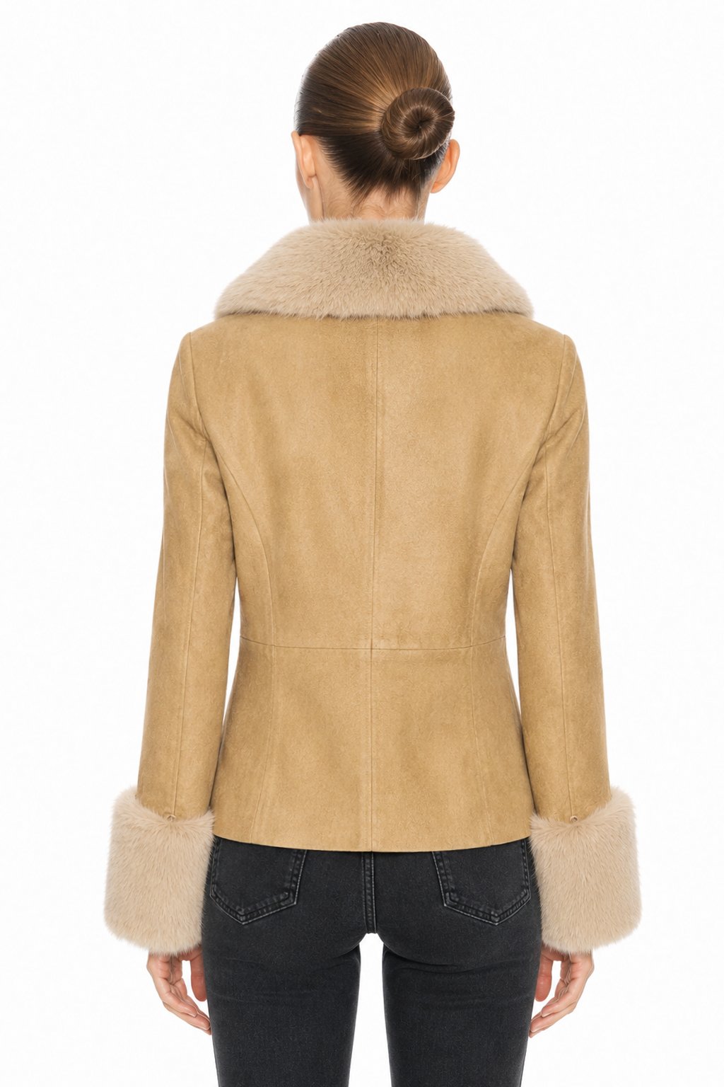 Sunzel Womens Faux Suede Jacket Faux Fur Collar Cuffs Short Coat, Button Front Warm Dressy Winter Outerwear with Flap Pockets