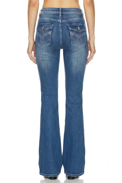 Sunzel Womens Embroidered Bootcut Jeans High Waisted Flare Denim Pants Pocket Smoothing Slim Retro Casual Jeans