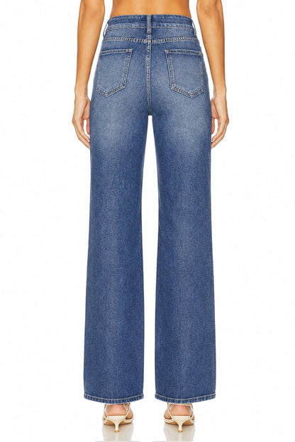 Sunzel Women's Mid Rise Wide Leg Jeans Denim Pants, Clean Wash Loose Straight Leg Jeans with Pockets, Casual Vintage Full Length Jeans