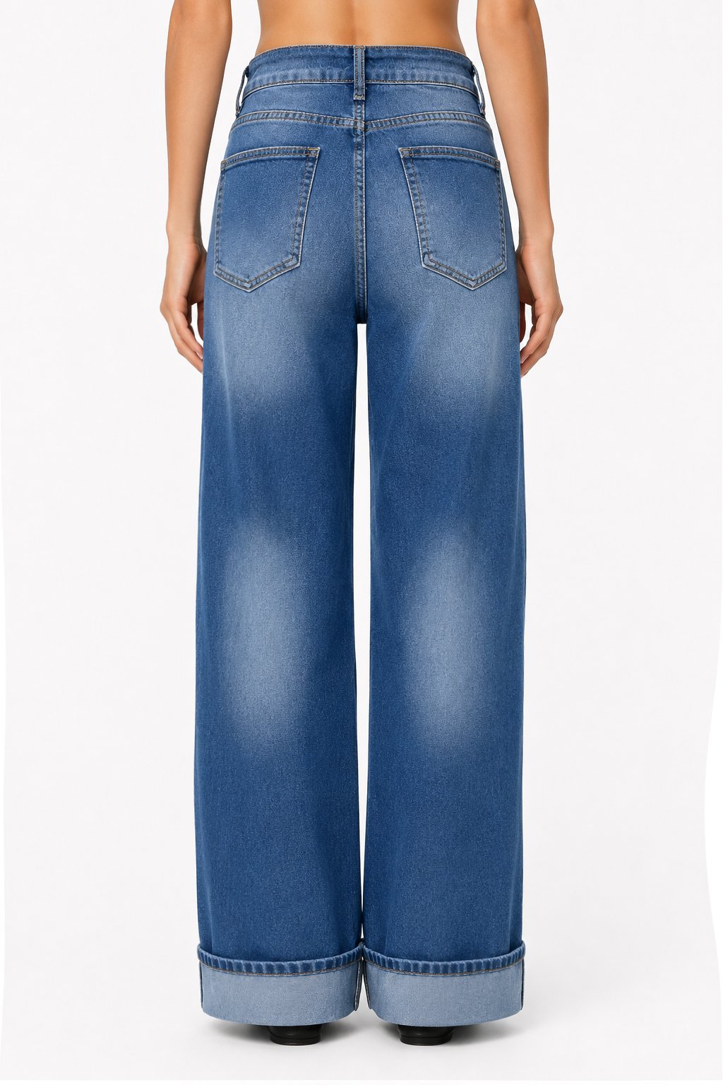 Sunzel Womens Rolled Cuff Wide Leg Jeans High Waisted Denim Pants Pocket Smoothing Casual Cropped Straight Jeans