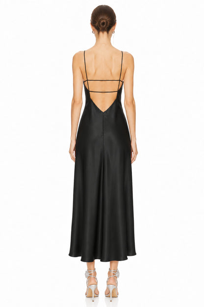Sunzel Womens Satin Slip Dress Spaghetti Strap V Neck Backless Maxi Dress for Wedding Guest Cocktail Party Summer Formal Evening