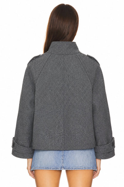 Sunzel Womens Gray Wool Look Jacket Stand Collar Short Coat, Single Breasted Long Sleeve Winter Outerwear with Pockets, Dressy Casual Fall Jacket