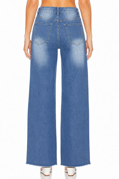 Sunzel Womens Ripped Wide Leg Jeans High Waisted Denim Pants Raw Hem Pocket Smoothing Loose Straight Casual Jeans