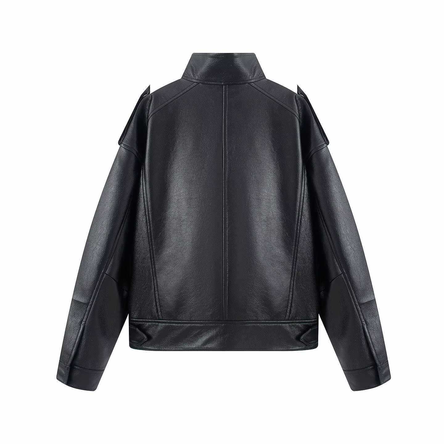 Sunzel Faux Leather Bomber Jacket Women Black Long Sleeve Zip Up Fall Streetwear Moto Coat with Pockets, Smooth Cropped Fit