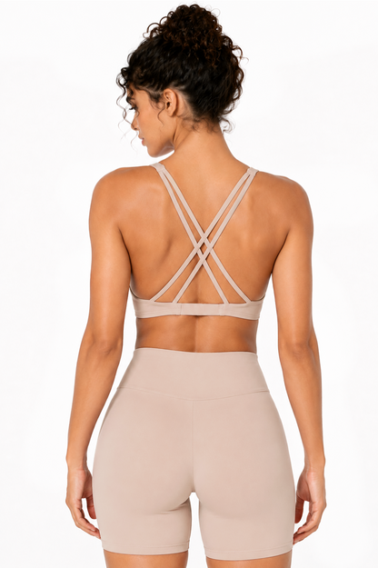 Sunzel Women's V-Neck Twist Sports Bra Low Impact with Removable Pads Cross Backless Straps Going Out Casual Padded Bralette