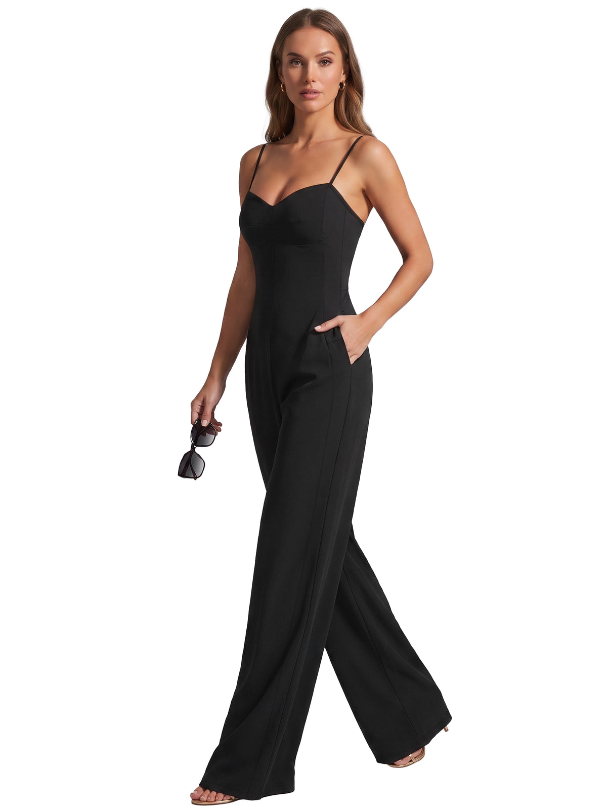 Sunzel Women's Dressy Casual Wide Leg Jumpsuit Open Back One Piece Outfit