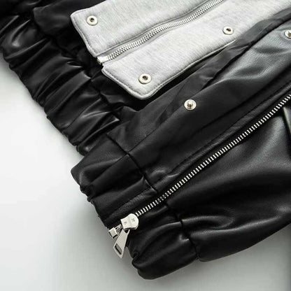 Sunzel Womens Hooded Bomber Jacket Cropped Black Zip Up Coat, Oversized Moto Style Casual Fall Winter Outerwear with Pockets