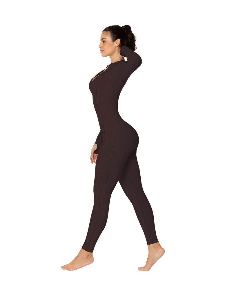 25" Women's Long Sleeve Bodycon Zip Jumpsuits