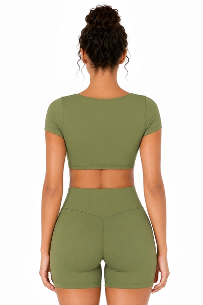 Sunzel Womens Short Sleeve Crop Top with Built in Bra Athletic Yoga T Shirt Casual Fitted Workout Gym Active Tee with Padding