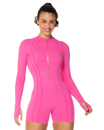 Women's One Piece Zip Up Rompers Long Sleeve Ribbed