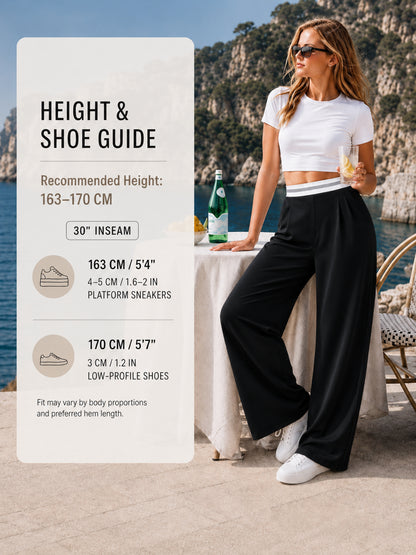 Sunzel Women's Pleated Wide Leg Pants with Pockets Casual Stretch Trousers