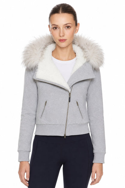Sunzel Womens Zip Up Hoodie Jacket Faux Fur Hood Trim Cropped Coat, Sherpa Lined Warm Sweatshirt Jacket with Pockets, Fall Winter Casual Outerwear