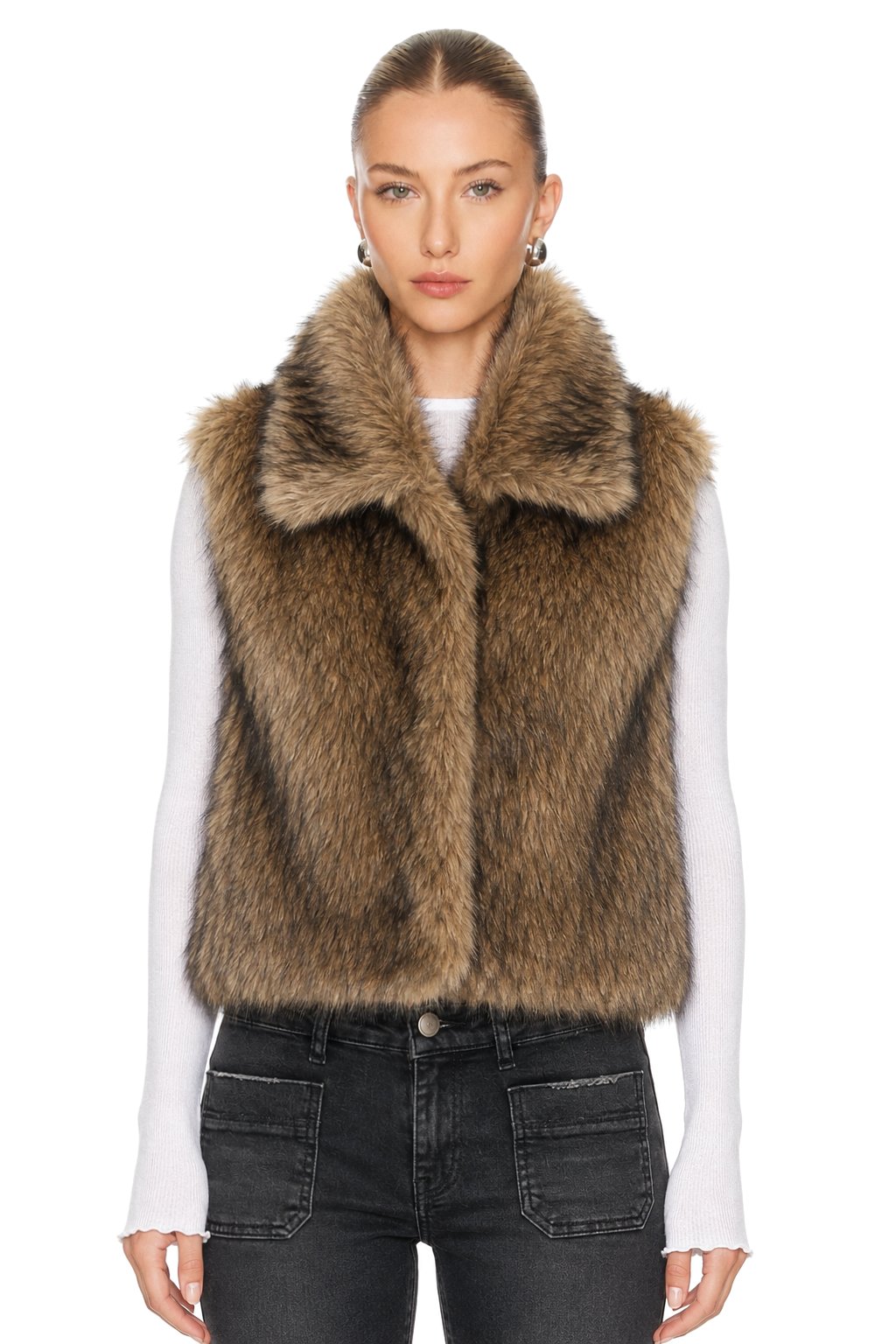 Sunzel Womens Faux Fur Vest Sleeveless Open Front Jacket Soft Plush Smoothing Winter Going Out Layering Coat with Pockets
