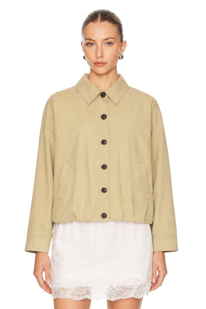 Sunzel Womens Button Down Jacket Beige Khaki Short Fall Coat, Collared Lightweight Casual Outerwear Long Sleeve with Side Pockets