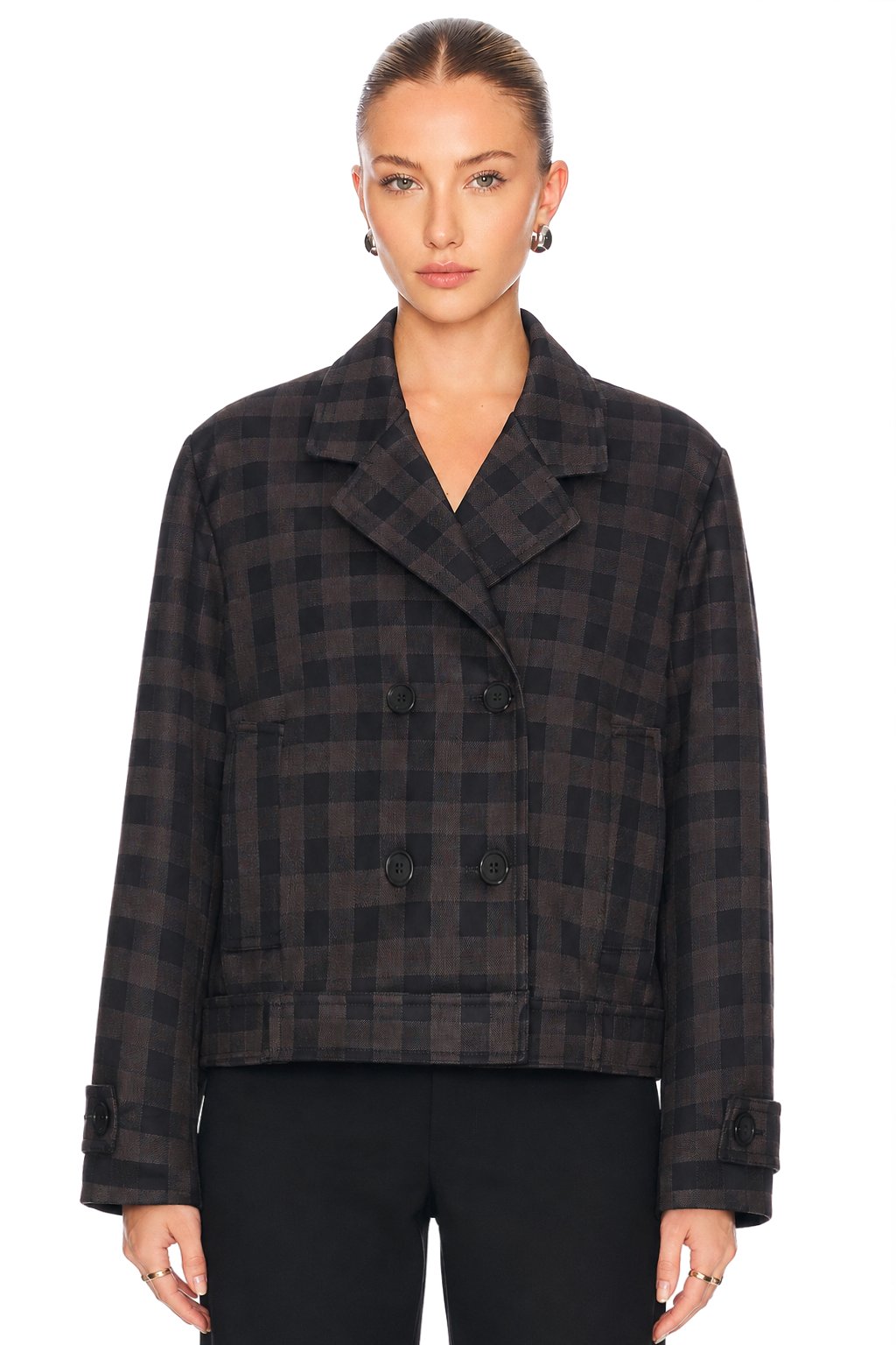 Sunzel Womens Plaid Blazer Jacket Cropped Double Breasted Coat, Wool Like Short Fall Winter Outerwear with Pockets
