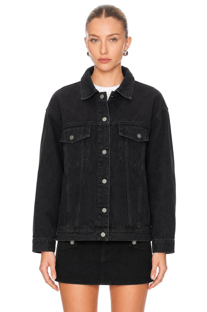 Sunzel Womens Oversized Denim Jacket Button Down Jean Trucker Jacket with Pockets Fall Casual Coat