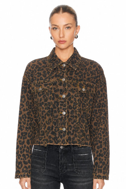 Sunzel Womens Leopard Denim Jacket Cropped Jean Trucker Jacket Button Down Fall Casual Coat